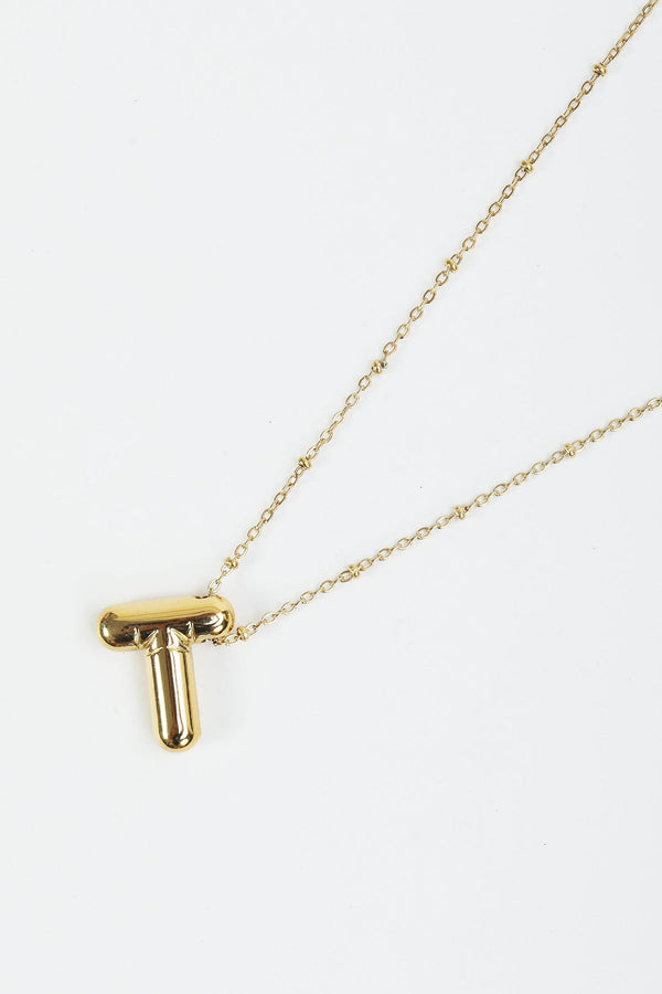 carraig donn Bubble "T" Gold Initial Necklace