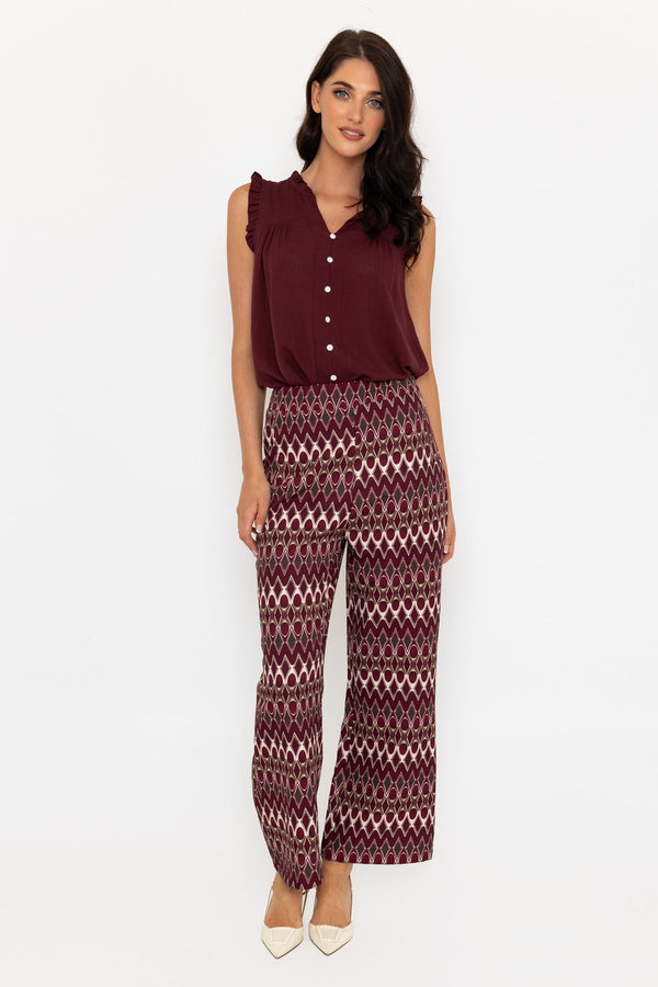 Carraig Donn Burgundy Printed Wide Leg Trousers