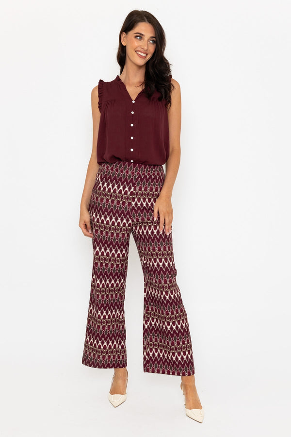 carraig donn Burgundy Printed Wide Leg Trousers