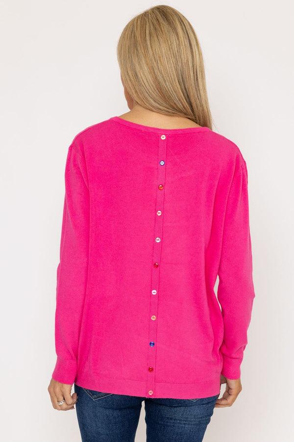 Carraig Donn Button Detail Knit In Bright Pink