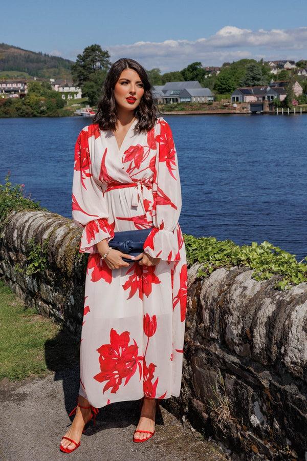 Carraig Donn Cherry Red Floral Print Midi Dress