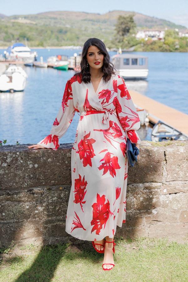 Carraig Donn Cherry Red Floral Print Midi Dress