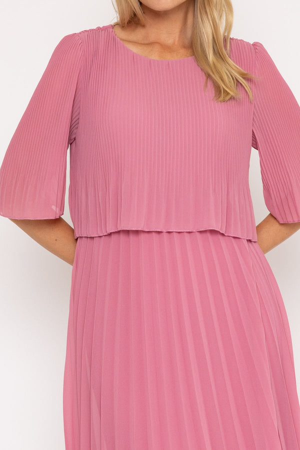 Carraig Donn Chloe Short Sleeve Midi Dress In Pink