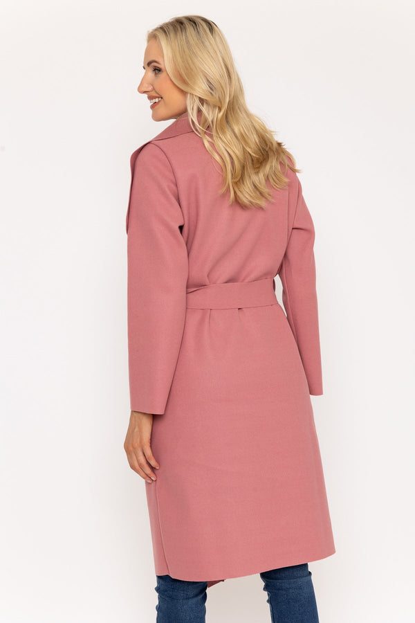 Carraig Donn Chuck On Long Wrap Coat In Pink