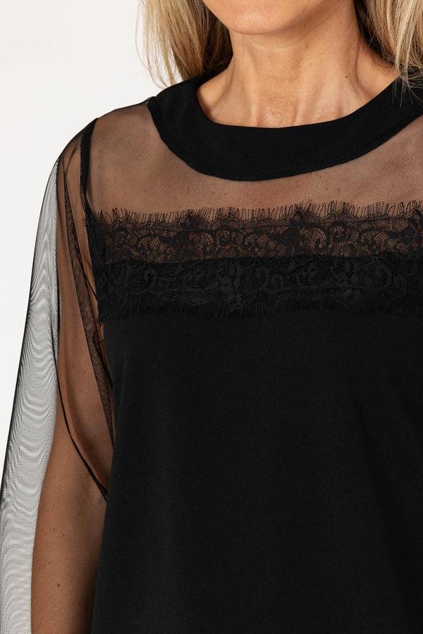 Carraig Donn Cindy Long Sleeve Mesh Top In Black