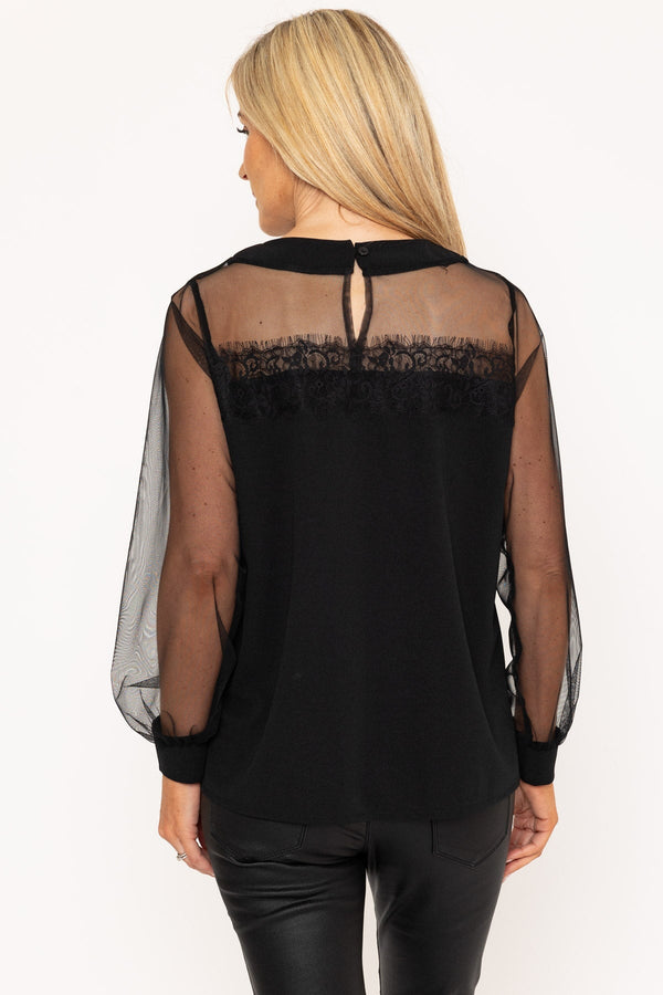 Carraig Donn Cindy Long Sleeve Mesh Top In Black