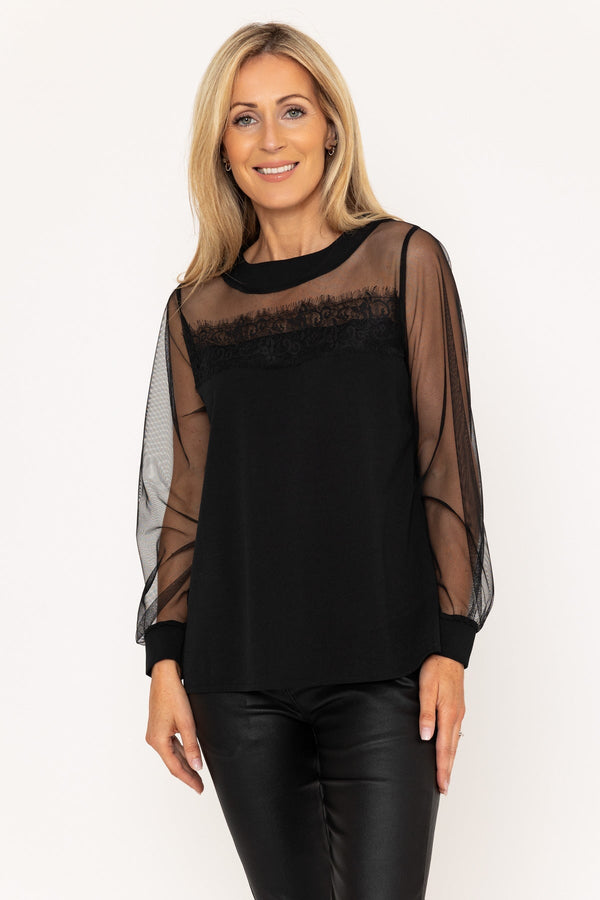 carraig donn Cindy Long Sleeve Mesh Top in Black