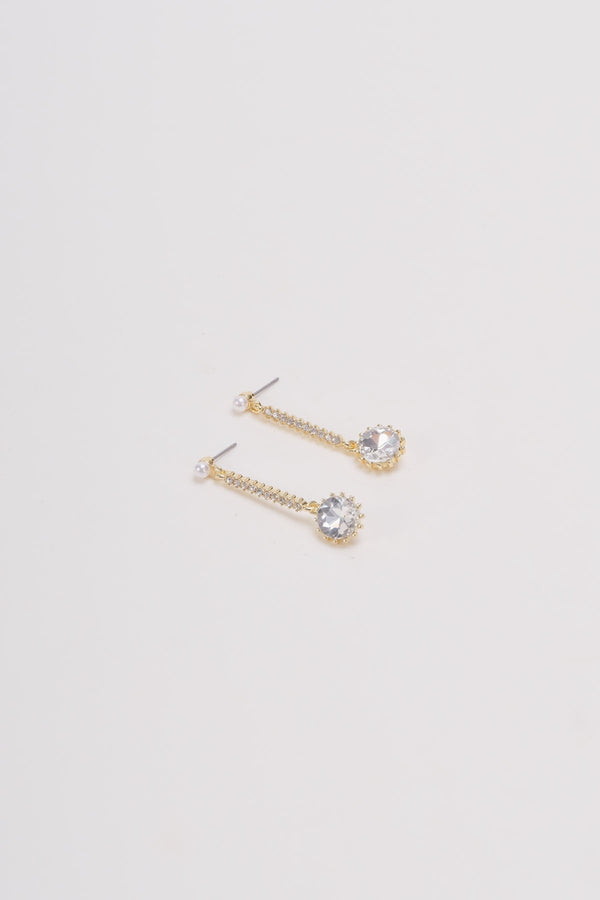 carraig donn Clear Diamante Drop Gold Earrings
