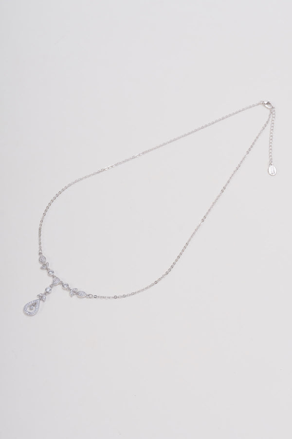 carraig donn Clear Stone Pear Drop Silver Necklace