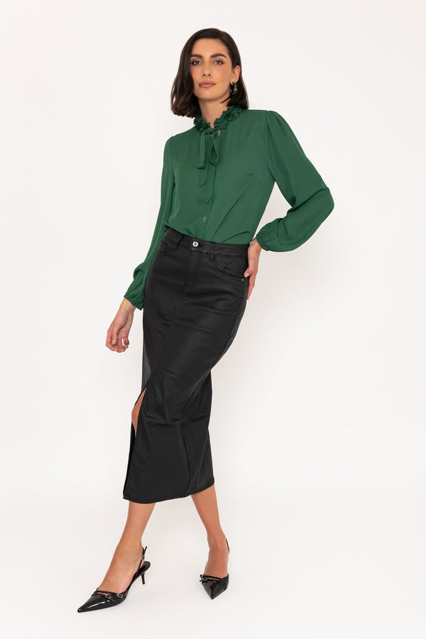 Carraig Donn Coated Midi Skirt In Black