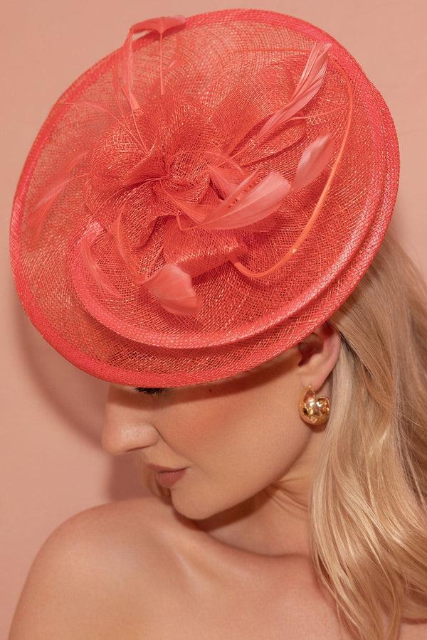 Carraig Donn Coral Disc Feather Fascinator