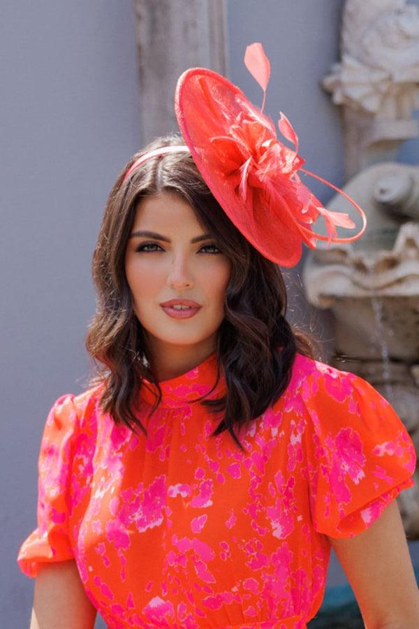 carraig donn Coral Disc Feather Fascinator