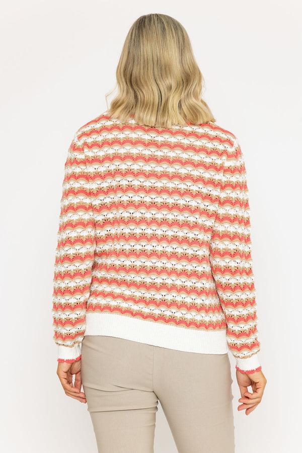 Carraig Donn Coral Stripe Pointelle Knit Jumper
