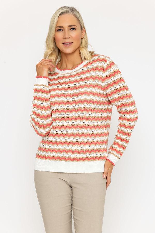 carraig donn Coral Stripe Pointelle Knit Jumper
