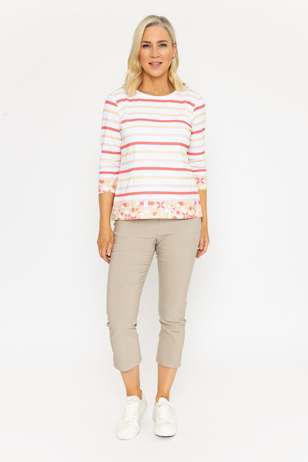 Carraig Donn Coral Striped Print Breton Top