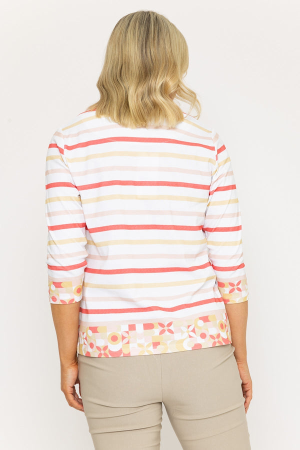 Carraig Donn Coral Striped Print Breton Top