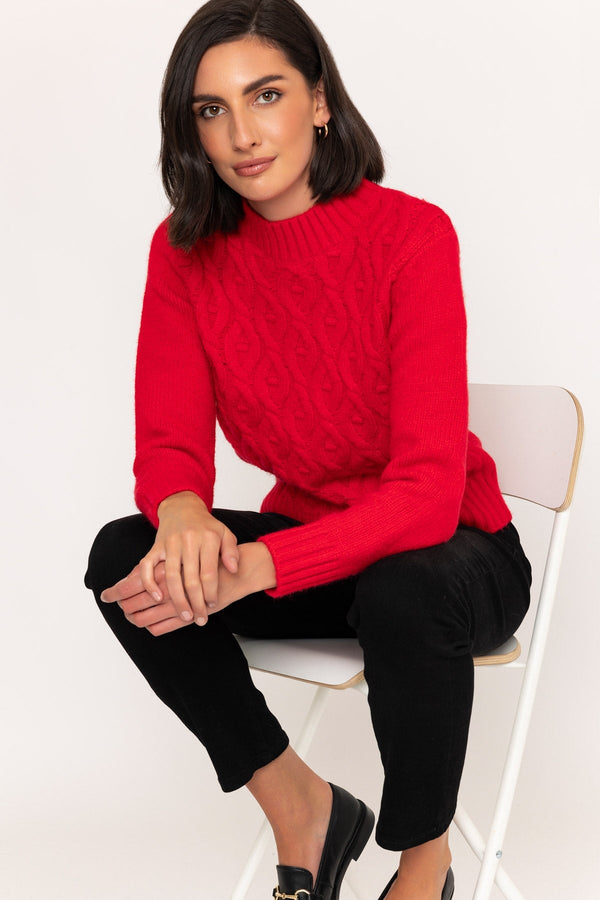 Carraig Donn Cosy Cable Knit Jumper In Red