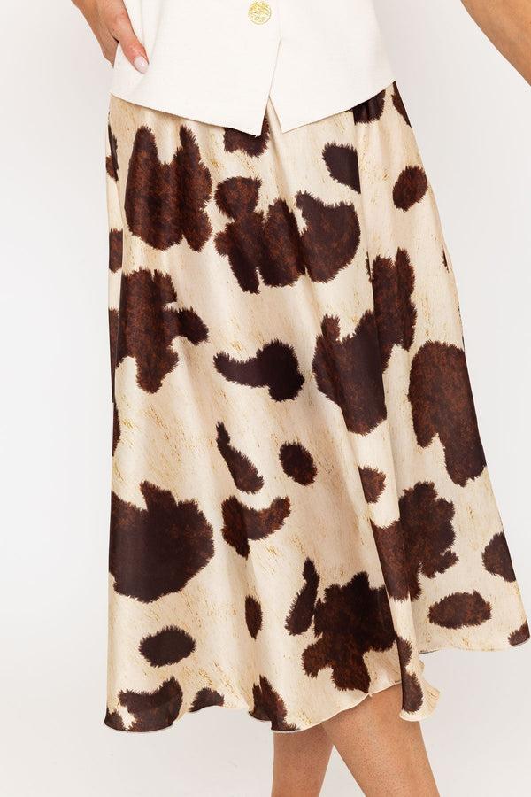 Carraig Donn Cream Animal Print Slip Midi Skirt