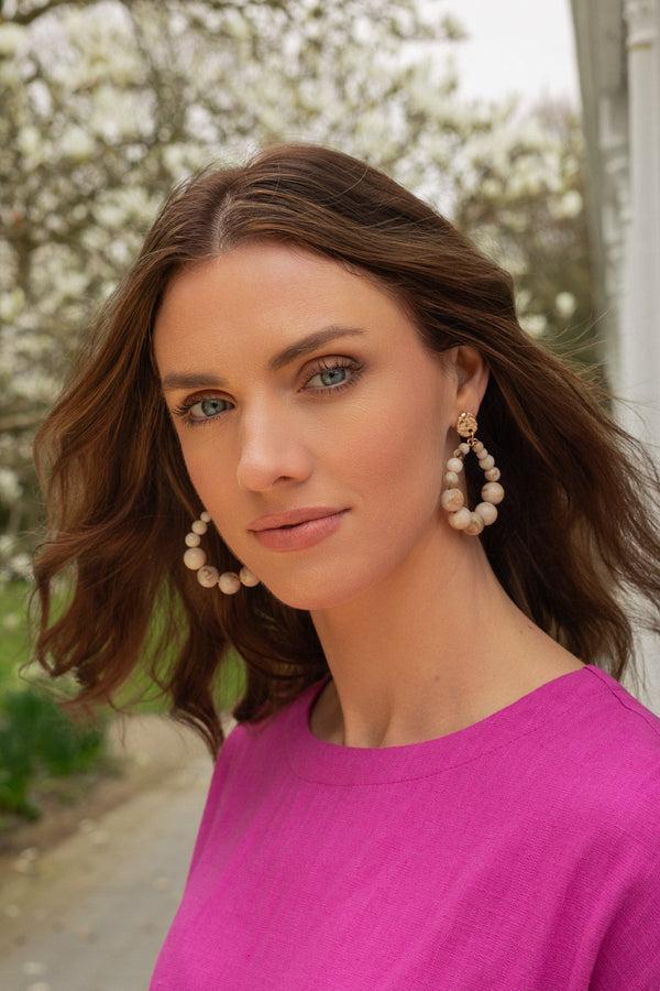 Carraig Donn Cream Beaded Hoop Earrings