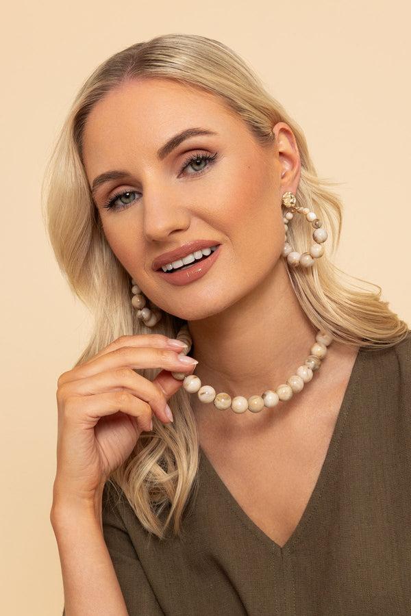 Carraig Donn Cream Beaded Hoop Earrings