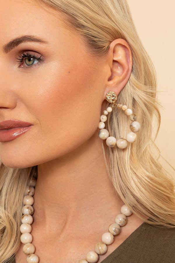 carraig donn Cream Beaded Hoop Earrings