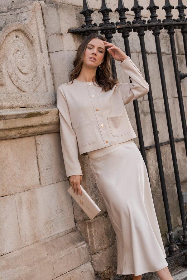 Carraig Donn Cream Cropped Suedette Jacket