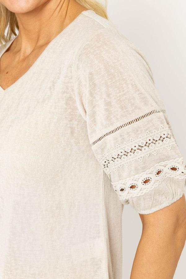 Carraig Donn Cream Lace Trim Short Sleeve Top