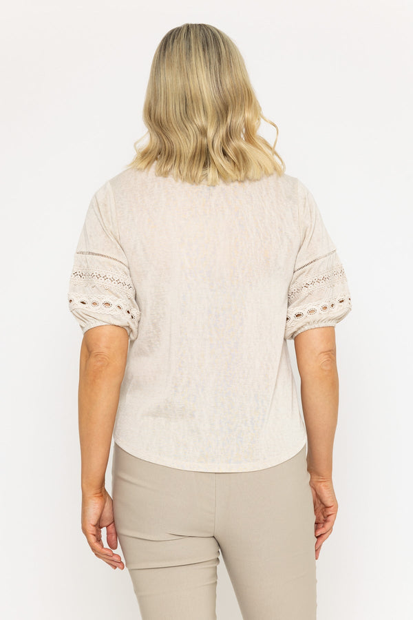 Carraig Donn Cream Lace Trim Short Sleeve Top