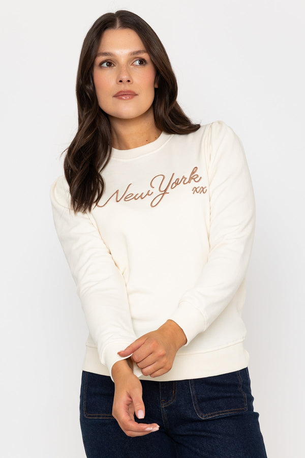 Carraig Donn Cream New York Embroidered Sweatshirt