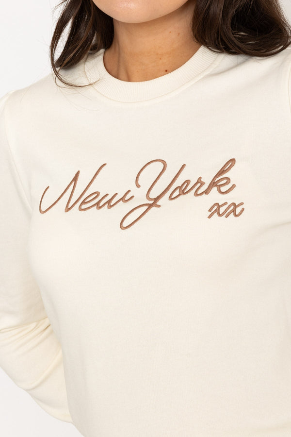 Carraig Donn Cream New York Embroidered Sweatshirt
