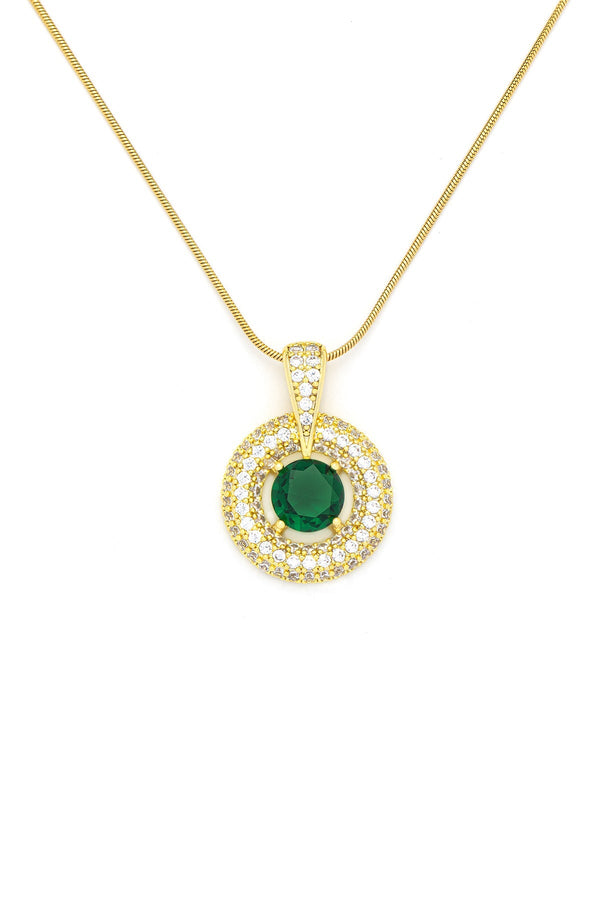 Carraig Donn Crystal & Emerald Pendant Gold Necklace