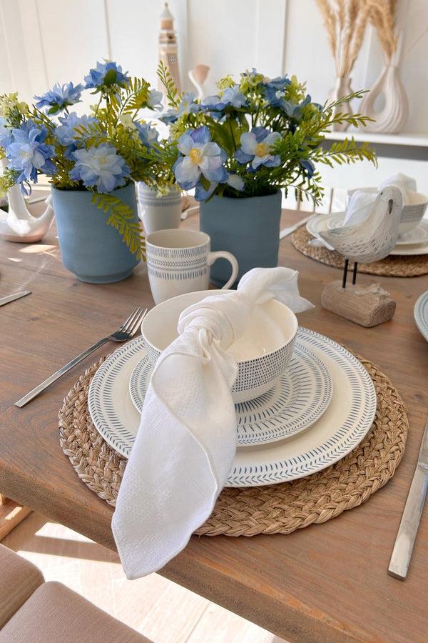 Carraig Donn Delphinium Posy In Blue Pottery Vase