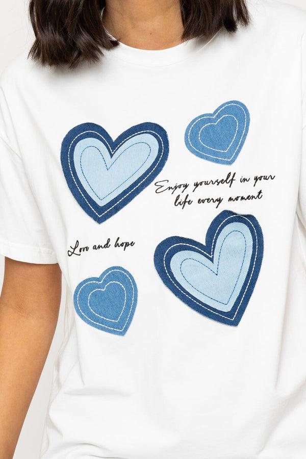 Carraig Donn Denim Heart Print White T-Shirt
