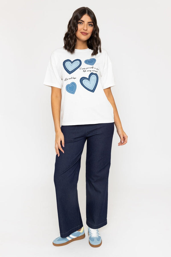 Carraig Donn Denim Heart Print White T-Shirt