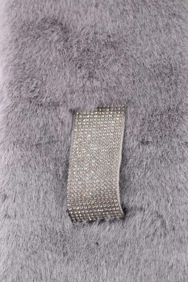 Carraig Donn Diamante Detail Grey Faux Fur Scarf