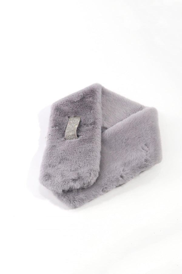 carraig donn Diamante Detail Grey Faux Fur Scarf