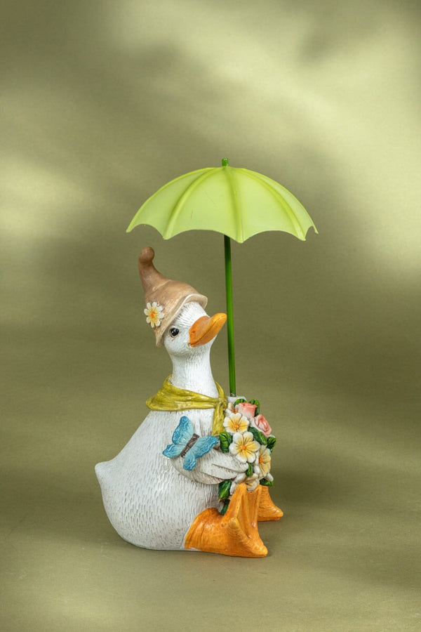 Carraig Donn Duck Sitting With Flowers & An Umbrella