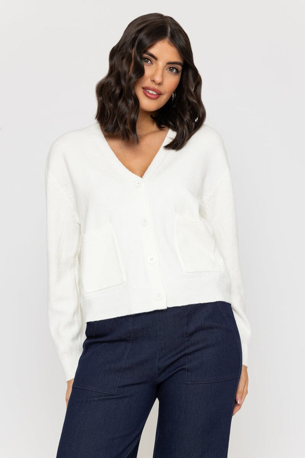 carraig donn Ecru V-Neck Knitted Cardigan