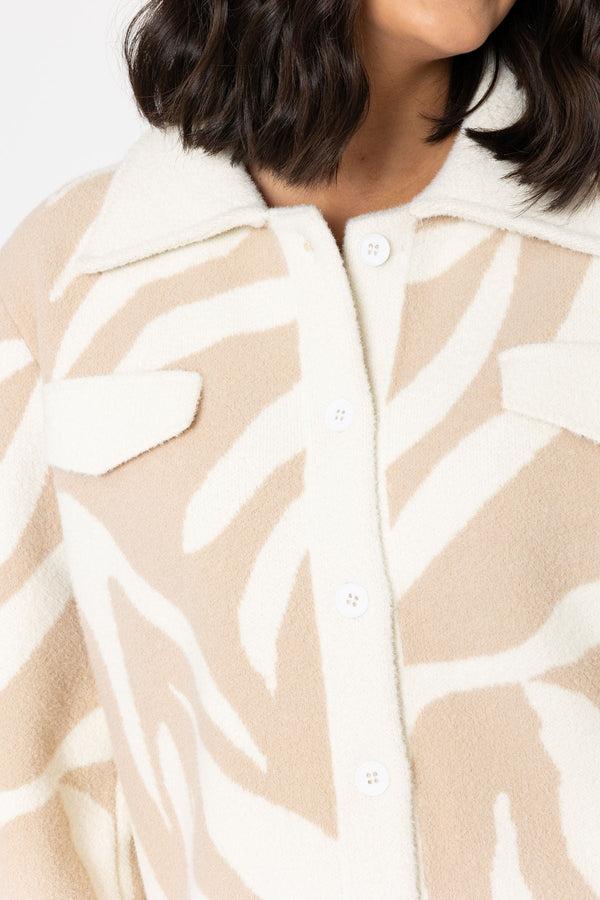 Carraig Donn Ecru Zebra Print Knitted Cardigan