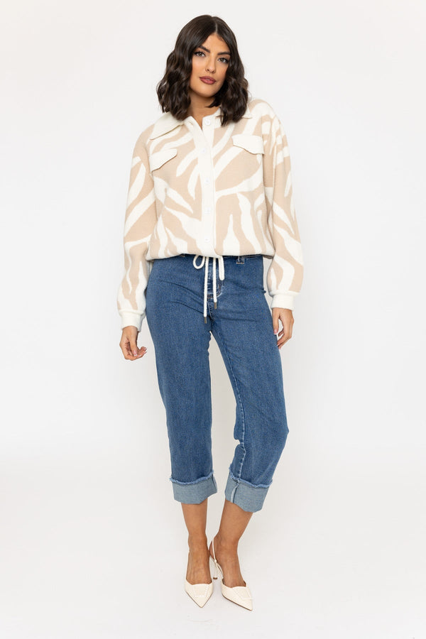 Carraig Donn Ecru Zebra Print Knitted Cardigan