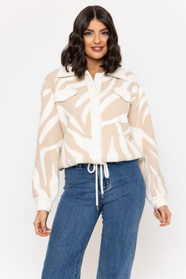 carraig donn Ecru Zebra Print Knitted Cardigan