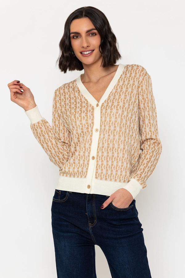 Carraig Donn Embossed Knit Cardigan In Camel