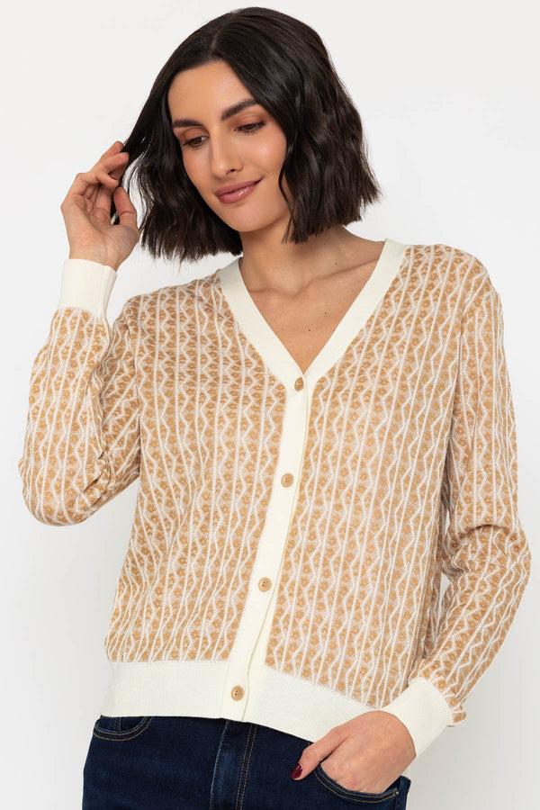 carraig donn Embossed Knit Cardigan in Camel