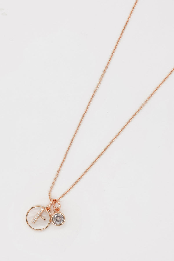 carraig donn F Initial Necklace in Rose Gold