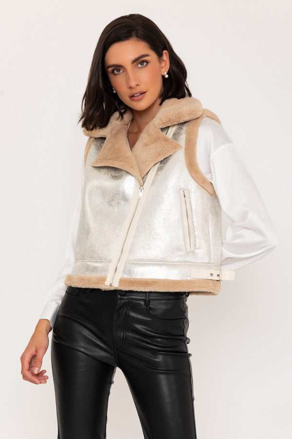 Carraig Donn Faux Fur Gilet In Silver