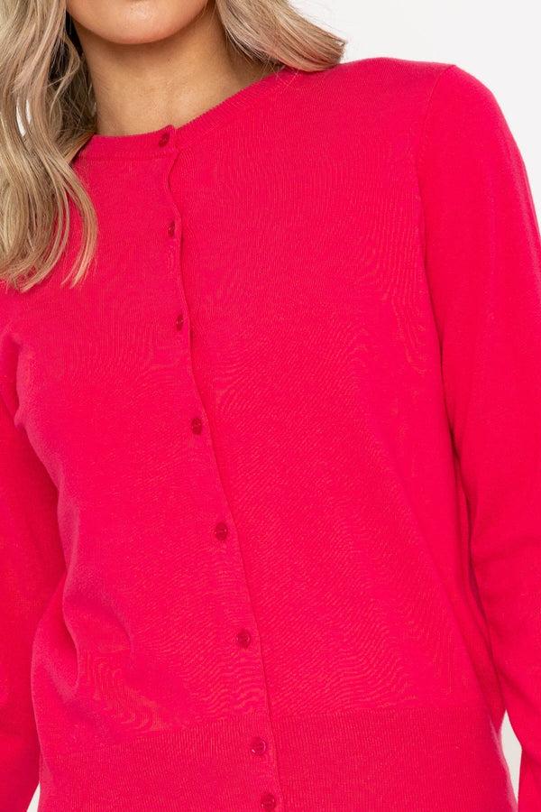 Carraig Donn Fine Gauge Crew Neck Cardigan In Pink