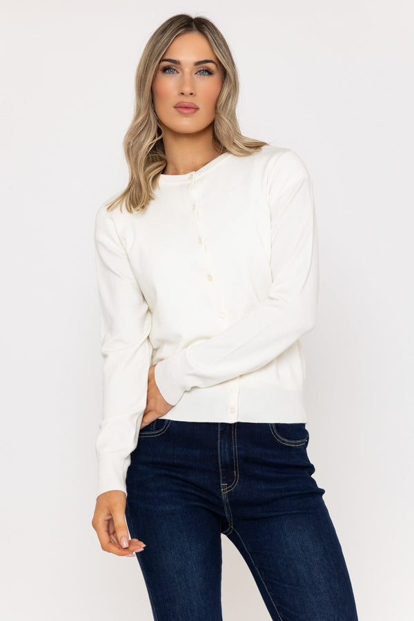 carraig donn Fine Gauge Crew Neck Cardigan Ivory
