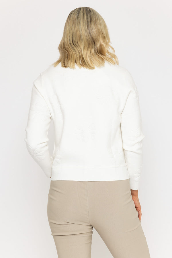 Carraig Donn Flower Collared Knit Cardigan In Ecru