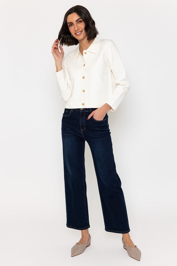 Carraig Donn Flower Embossed Knit Jacket In Cream