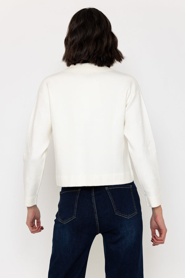 Carraig Donn Flower Embossed Knit Jacket In Cream